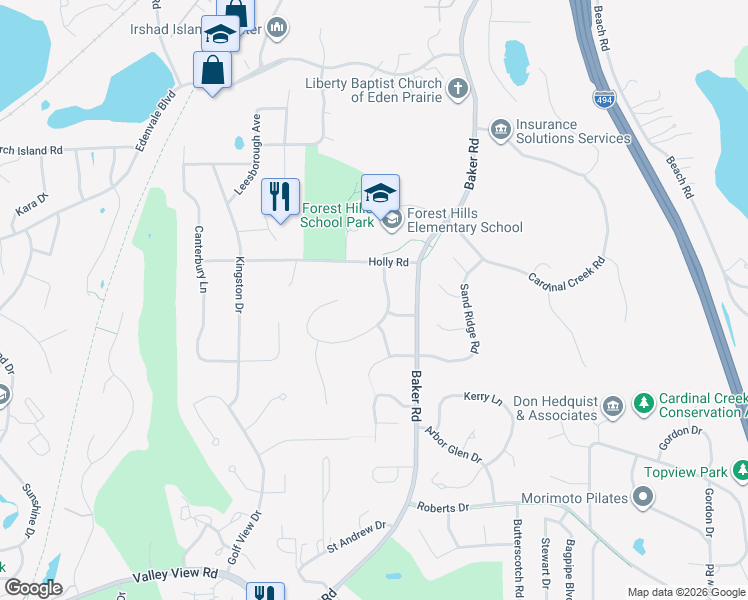 map of restaurants, bars, coffee shops, grocery stores, and more near 6890 Rosemary Road in Eden Prairie