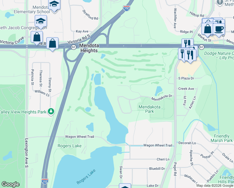 map of restaurants, bars, coffee shops, grocery stores, and more near 875 Mendakota Court in Mendota Heights