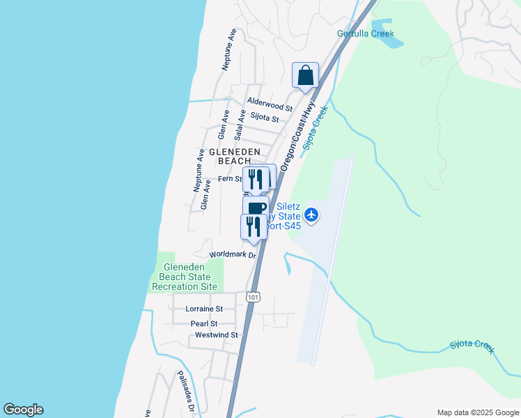 map of restaurants, bars, coffee shops, grocery stores, and more near 6669-6699 Gleneden Beach Loop in Lincoln Beach
