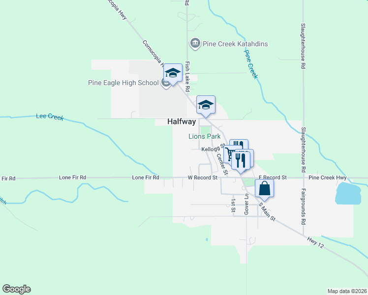 map of restaurants, bars, coffee shops, grocery stores, and more near 222 School Street in Halfway