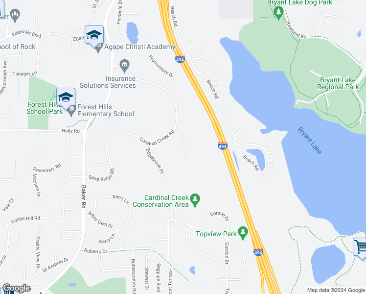map of restaurants, bars, coffee shops, grocery stores, and more near 6848 Stonewood Court in Eden Prairie