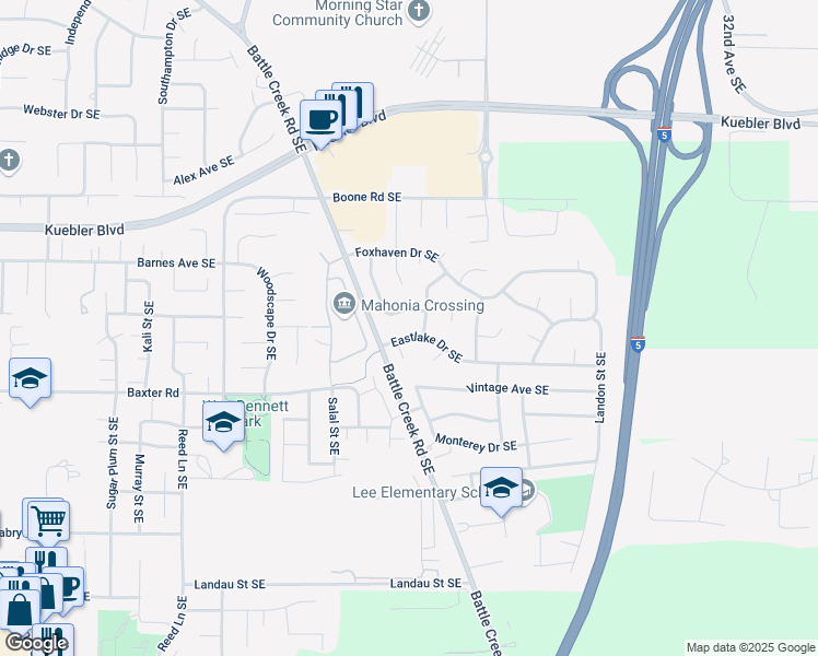 map of restaurants, bars, coffee shops, grocery stores, and more near 5187 Metolius Avenue Southeast in Salem