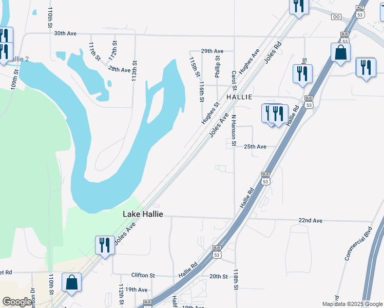 map of restaurants, bars, coffee shops, grocery stores, and more near Chippewa River State Trail in Chippewa Falls