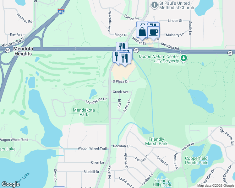 map of restaurants, bars, coffee shops, grocery stores, and more near 800 South Plaza Drive in Mendota Heights