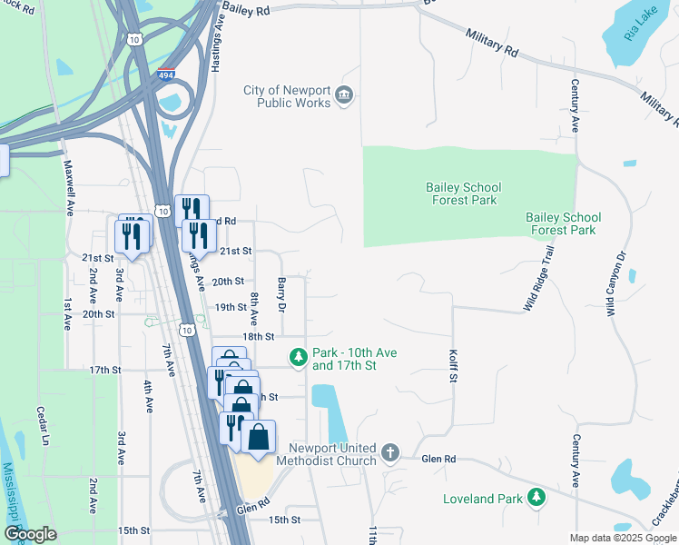 map of restaurants, bars, coffee shops, grocery stores, and more near 2154 Circle Drive in Newport