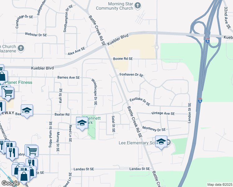 map of restaurants, bars, coffee shops, grocery stores, and more near 5120 Salal Street Southeast in Salem