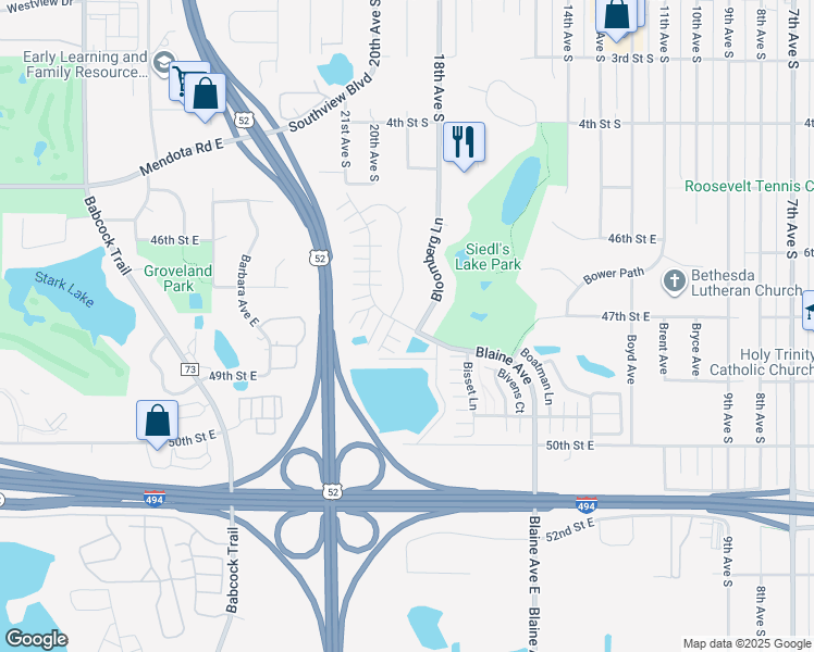 map of restaurants, bars, coffee shops, grocery stores, and more near 4687 Bloomberg Lane in Inver Grove Heights