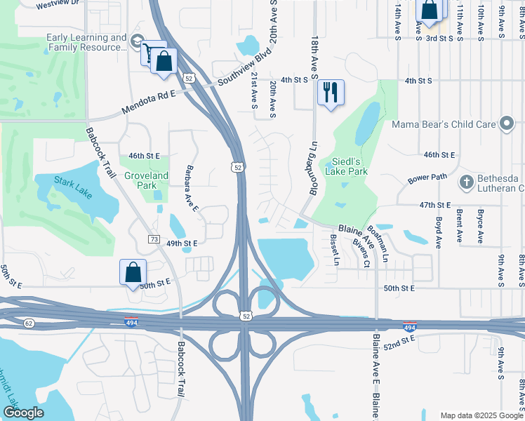 map of restaurants, bars, coffee shops, grocery stores, and more near 4733 Blaine Avenue in Inver Grove Heights