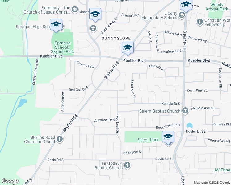 map of restaurants, bars, coffee shops, grocery stores, and more near 1965 Summercrest Drive in Salem