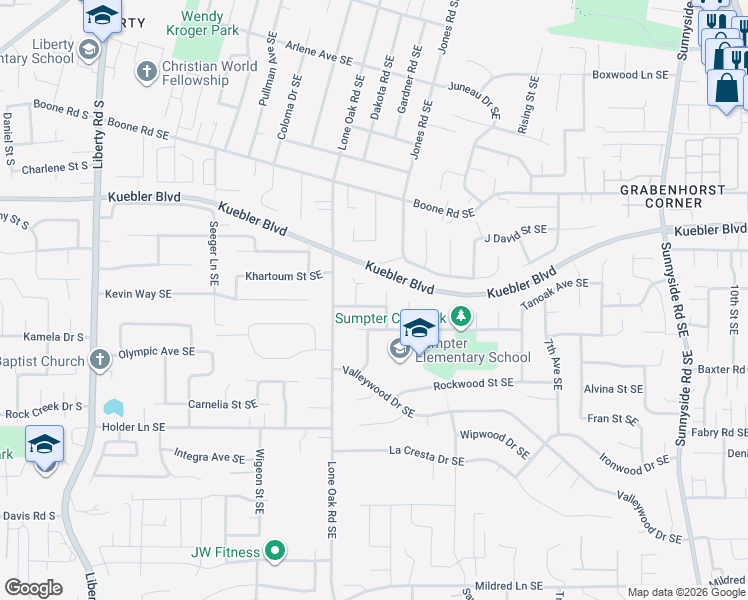 map of restaurants, bars, coffee shops, grocery stores, and more near 5224 Edgecrest Court Southeast in Salem