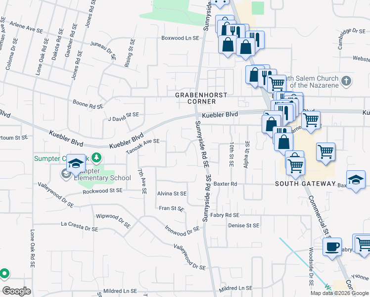 map of restaurants, bars, coffee shops, grocery stores, and more near 5185 Norma Avenue Southeast in Salem