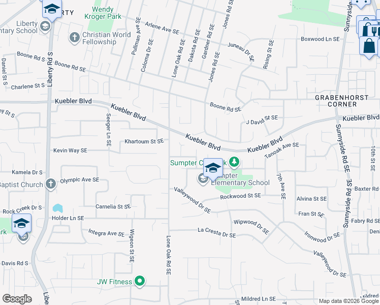map of restaurants, bars, coffee shops, grocery stores, and more near 5224 Edgecrest Court Southeast in Salem