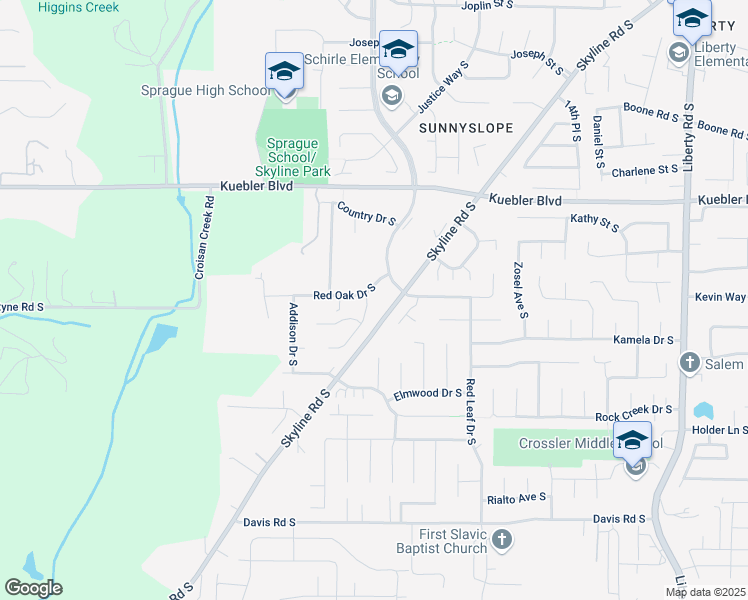 map of restaurants, bars, coffee shops, grocery stores, and more near 2126 Red Oak Drive South in Salem