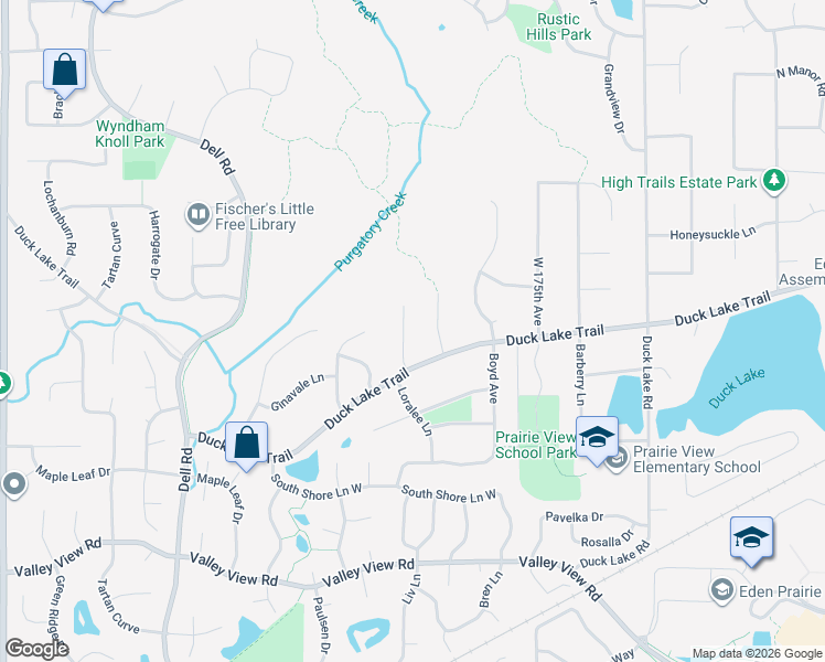 map of restaurants, bars, coffee shops, grocery stores, and more near 6832 Lorena Lane in Eden Prairie