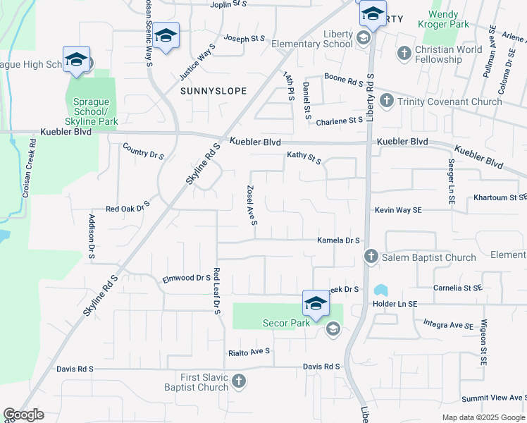 map of restaurants, bars, coffee shops, grocery stores, and more near 5225 Chapman Street South in Salem