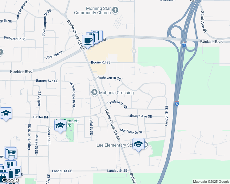 map of restaurants, bars, coffee shops, grocery stores, and more near 5187 Metolius Avenue Southeast in Salem