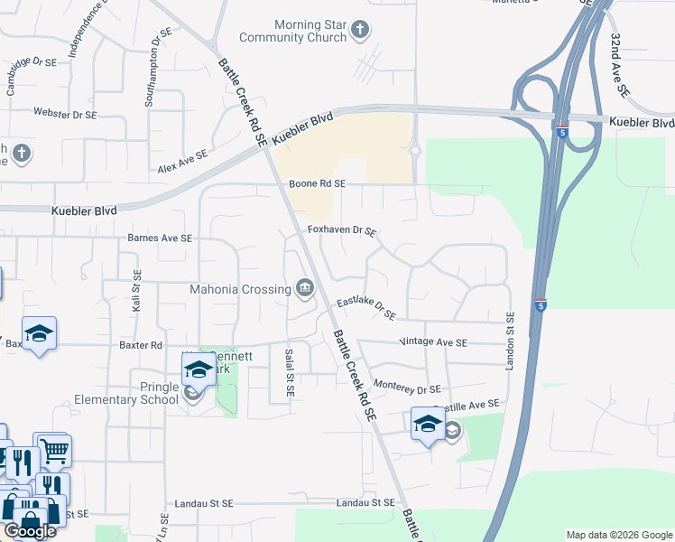map of restaurants, bars, coffee shops, grocery stores, and more near 5196 Fort Rock Avenue Southeast in Salem