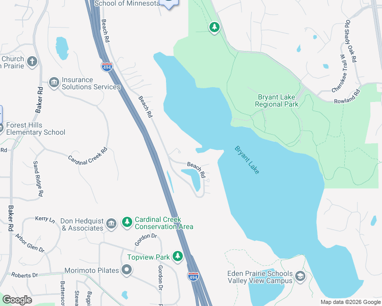 map of restaurants, bars, coffee shops, grocery stores, and more near 6851 Beach Road in Eden Prairie