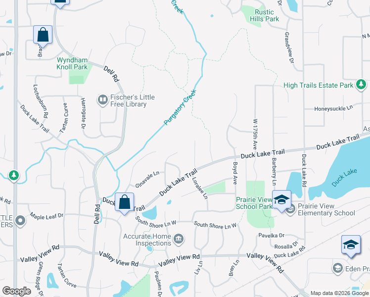 map of restaurants, bars, coffee shops, grocery stores, and more near 6832 Lorena Lane in Eden Prairie