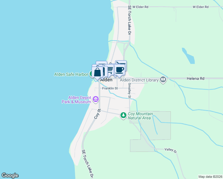 map of restaurants, bars, coffee shops, grocery stores, and more near 5001-5055 Franklin Street in Alden