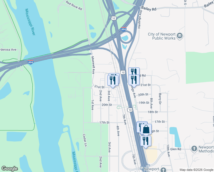 map of restaurants, bars, coffee shops, grocery stores, and more near 245 21st Street in Newport