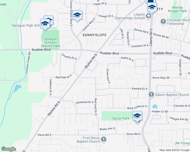 map of restaurants, bars, coffee shops, grocery stores, and more near 1965 Summercrest Drive in Salem