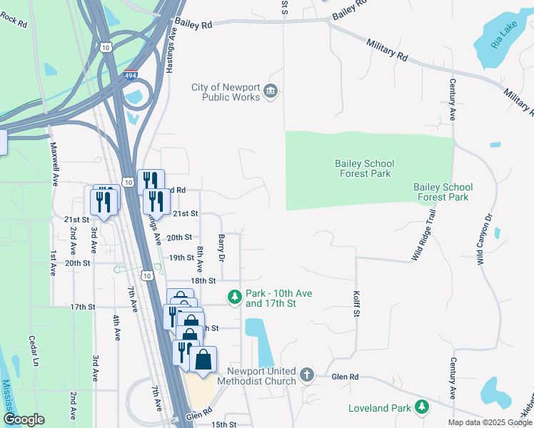 map of restaurants, bars, coffee shops, grocery stores, and more near 2154 Circle Drive in Newport