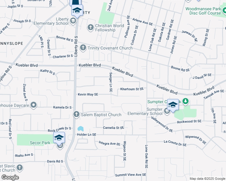 map of restaurants, bars, coffee shops, grocery stores, and more near 5220 Seeger Lane Southeast in Salem