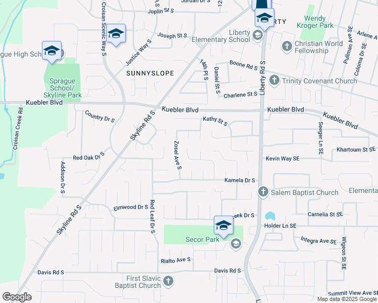 map of restaurants, bars, coffee shops, grocery stores, and more near 5225 Chapman Street South in Salem