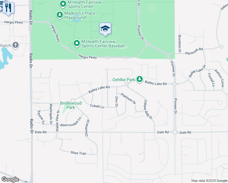 map of restaurants, bars, coffee shops, grocery stores, and more near 4524 Cobalt Drive in Woodbury