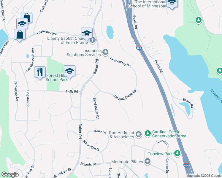 map of restaurants, bars, coffee shops, grocery stores, and more near 13226 Cardinal Creek Road in Eden Prairie