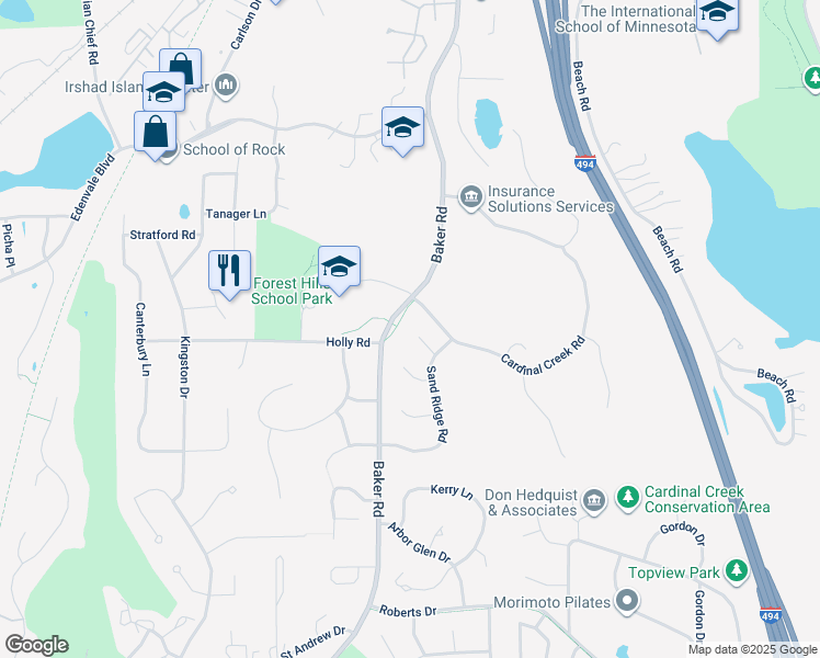 map of restaurants, bars, coffee shops, grocery stores, and more near 6808 Sand Ridge Road in Eden Prairie