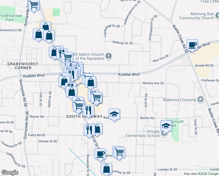 map of restaurants, bars, coffee shops, grocery stores, and more near 5180 Andresen Street Southeast in Salem