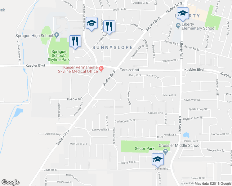 map of restaurants, bars, coffee shops, grocery stores, and more near 1965 Summercrest Drive in Salem