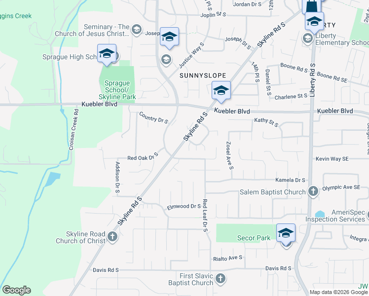 map of restaurants, bars, coffee shops, grocery stores, and more near 2015 Summercrest Drive in Salem
