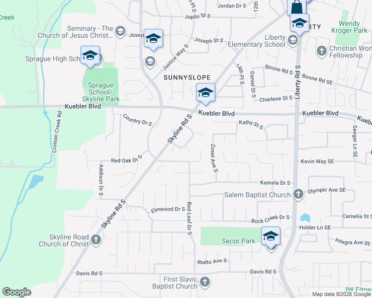 map of restaurants, bars, coffee shops, grocery stores, and more near 1965 Summercrest Drive in Salem