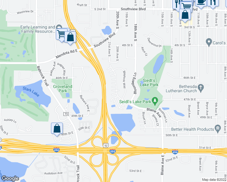 map of restaurants, bars, coffee shops, grocery stores, and more near 4745 Blaine Avenue in Inver Grove Heights