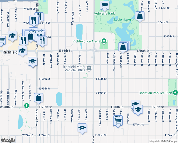 map of restaurants, bars, coffee shops, grocery stores, and more near 6700 Portland Avenue in Richfield