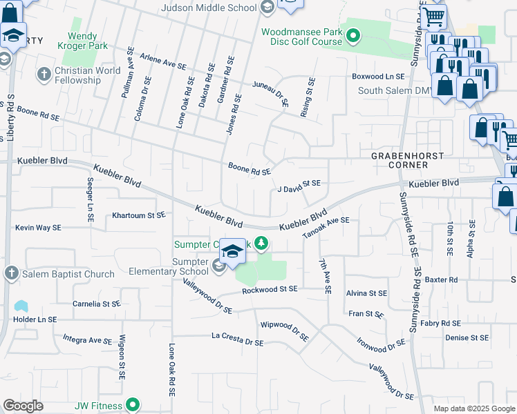 map of restaurants, bars, coffee shops, grocery stores, and more near 5144 Cherie Court Southeast in Salem