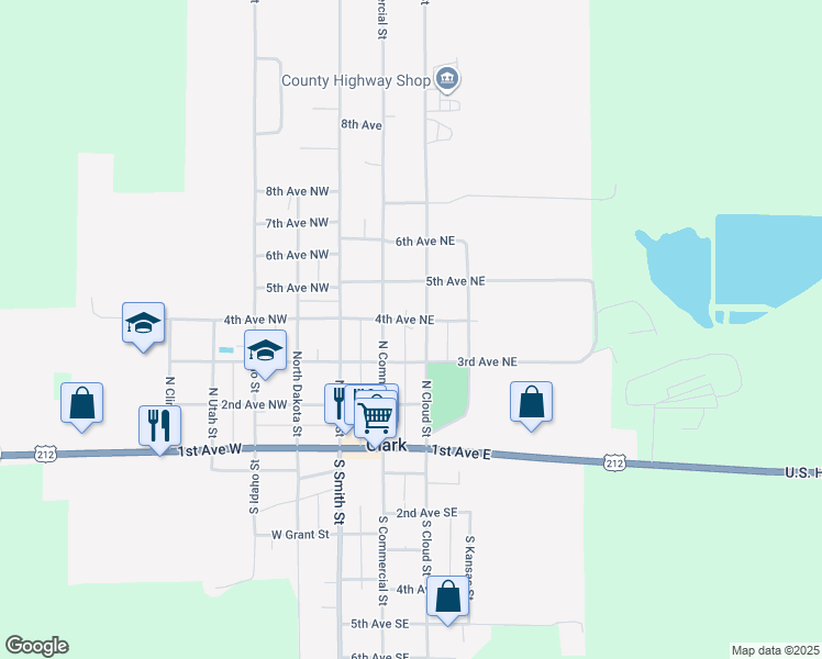 map of restaurants, bars, coffee shops, grocery stores, and more near 200-298 4th Avenue Northeast in Clark