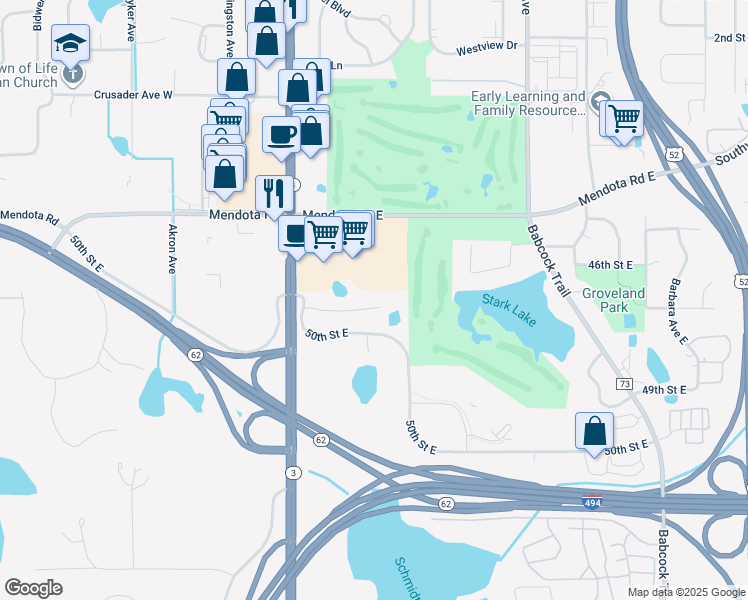 map of restaurants, bars, coffee shops, grocery stores, and more near 1300 East Mendota Road in Inver Grove Heights