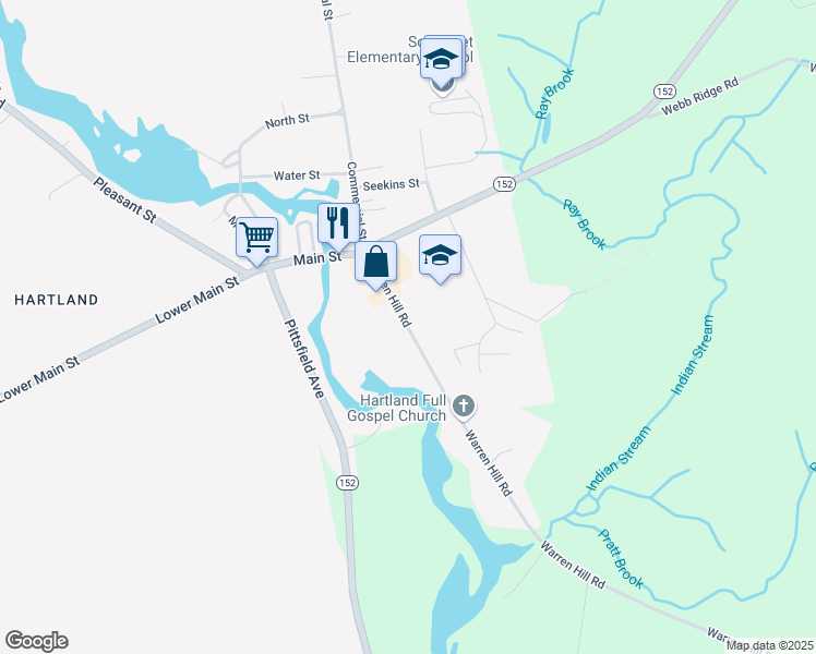 map of restaurants, bars, coffee shops, grocery stores, and more near 62 Elm Street in Hartland
