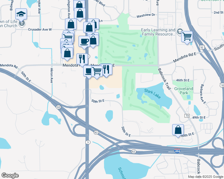 map of restaurants, bars, coffee shops, grocery stores, and more near 1300 East Mendota Road in Inver Grove Heights