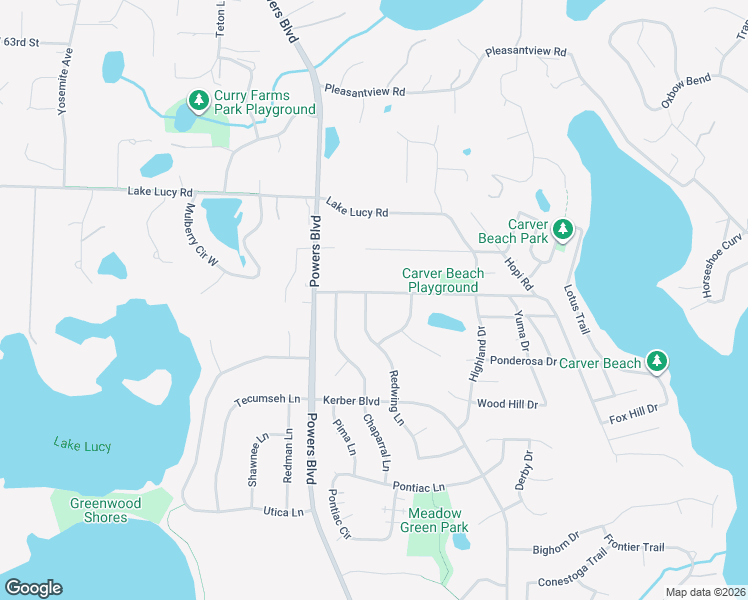 map of restaurants, bars, coffee shops, grocery stores, and more near 1031 Carver Beach Road in Chanhassen