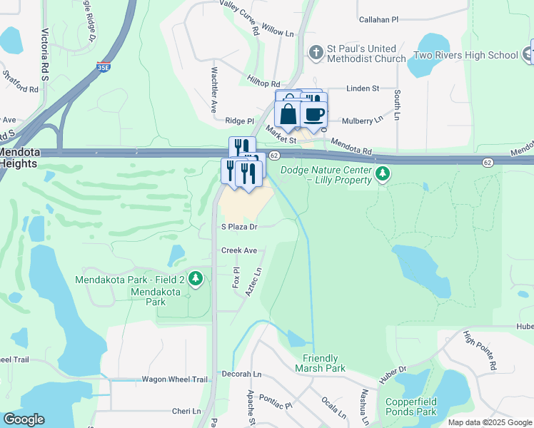 map of restaurants, bars, coffee shops, grocery stores, and more near 745 South Plaza Drive in Mendota Heights