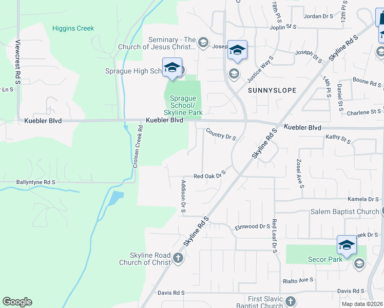map of restaurants, bars, coffee shops, grocery stores, and more near 2282 Kuebler Boulevard in Salem