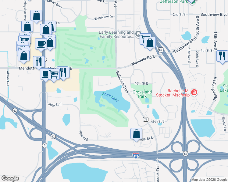 map of restaurants, bars, coffee shops, grocery stores, and more near 1700 Atwater Path East in Inver Grove Heights