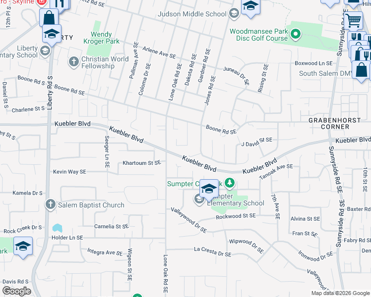 map of restaurants, bars, coffee shops, grocery stores, and more near 470 Dakota Court Southeast in Salem