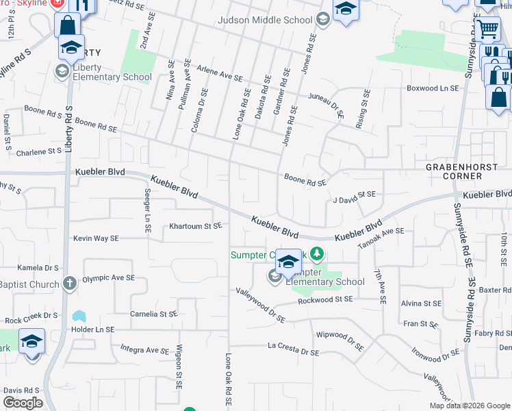 map of restaurants, bars, coffee shops, grocery stores, and more near 470 Dakota Court Southeast in Salem
