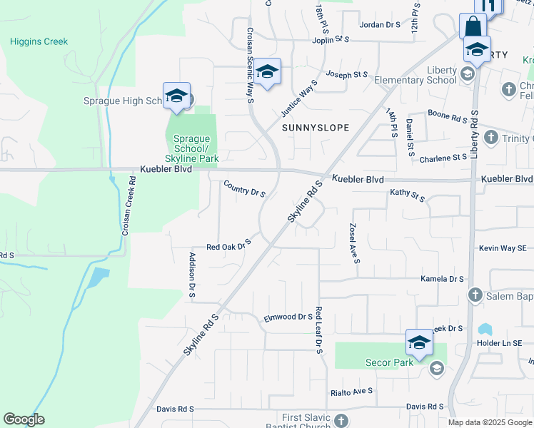 map of restaurants, bars, coffee shops, grocery stores, and more near Croisan Scenic Way S in Salem